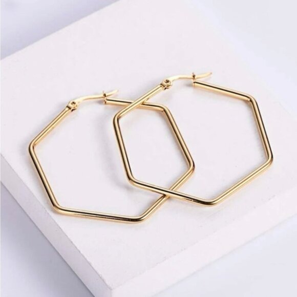 Jewelry - Gold Plated Stainless Steel Geometric Hoop Earrings